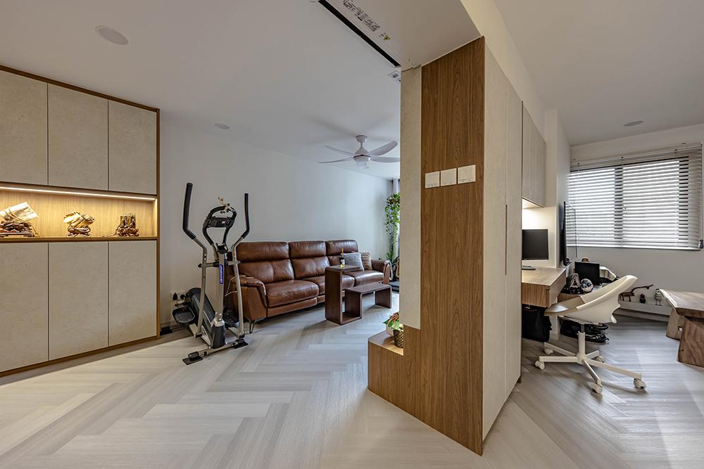 Eclectic Living Room with Vinyl Flooring and Storage Cabinets