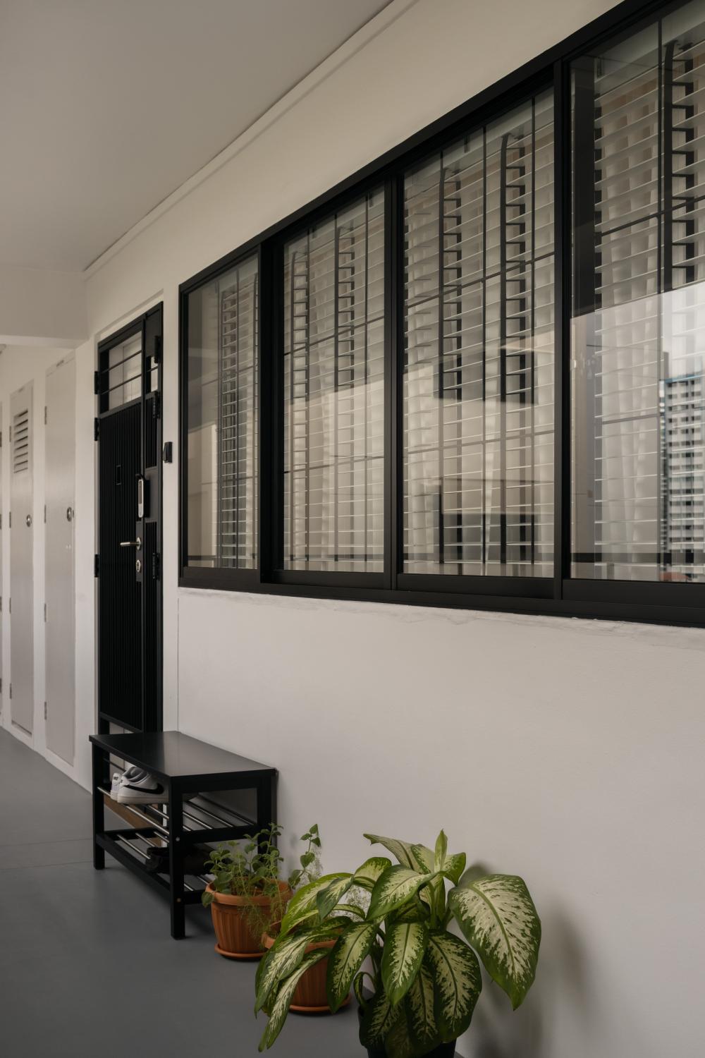 Country Entryway with Window Grille and Curtain