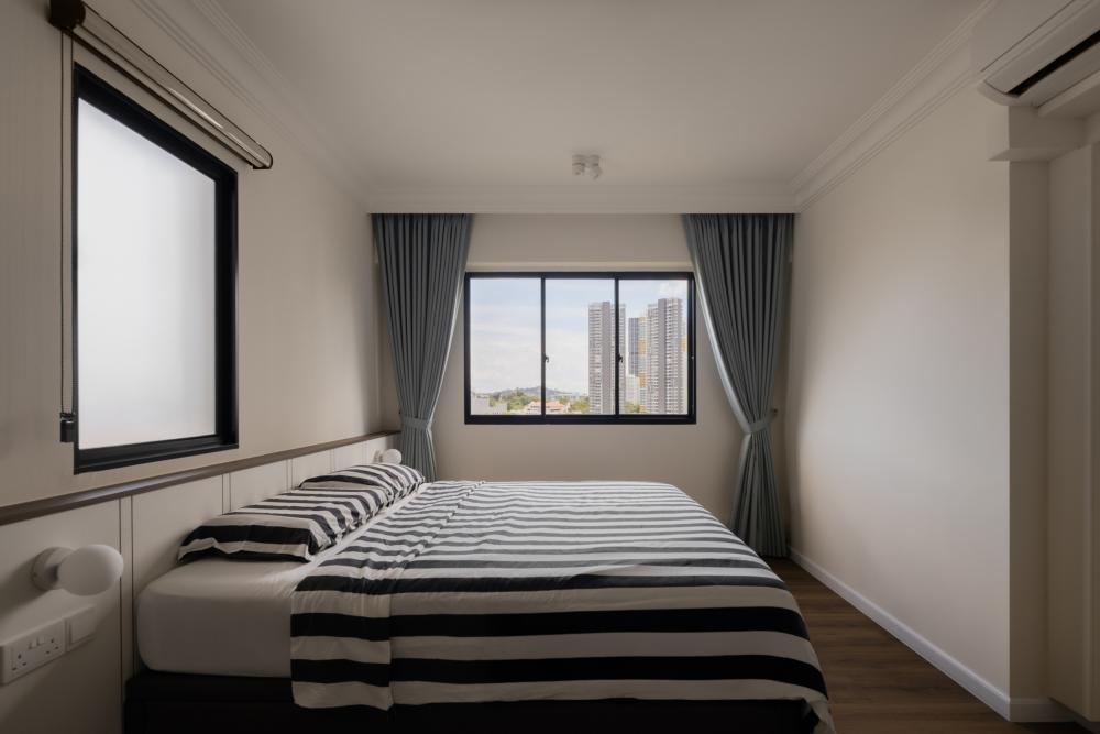 Country Bedroom with Vinyl Flooring and Wood Flooring