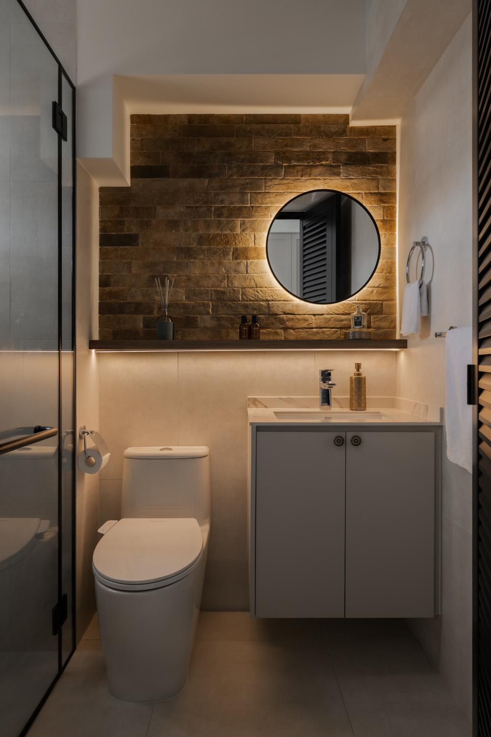 Country Bathroom with Countertop and Mirror