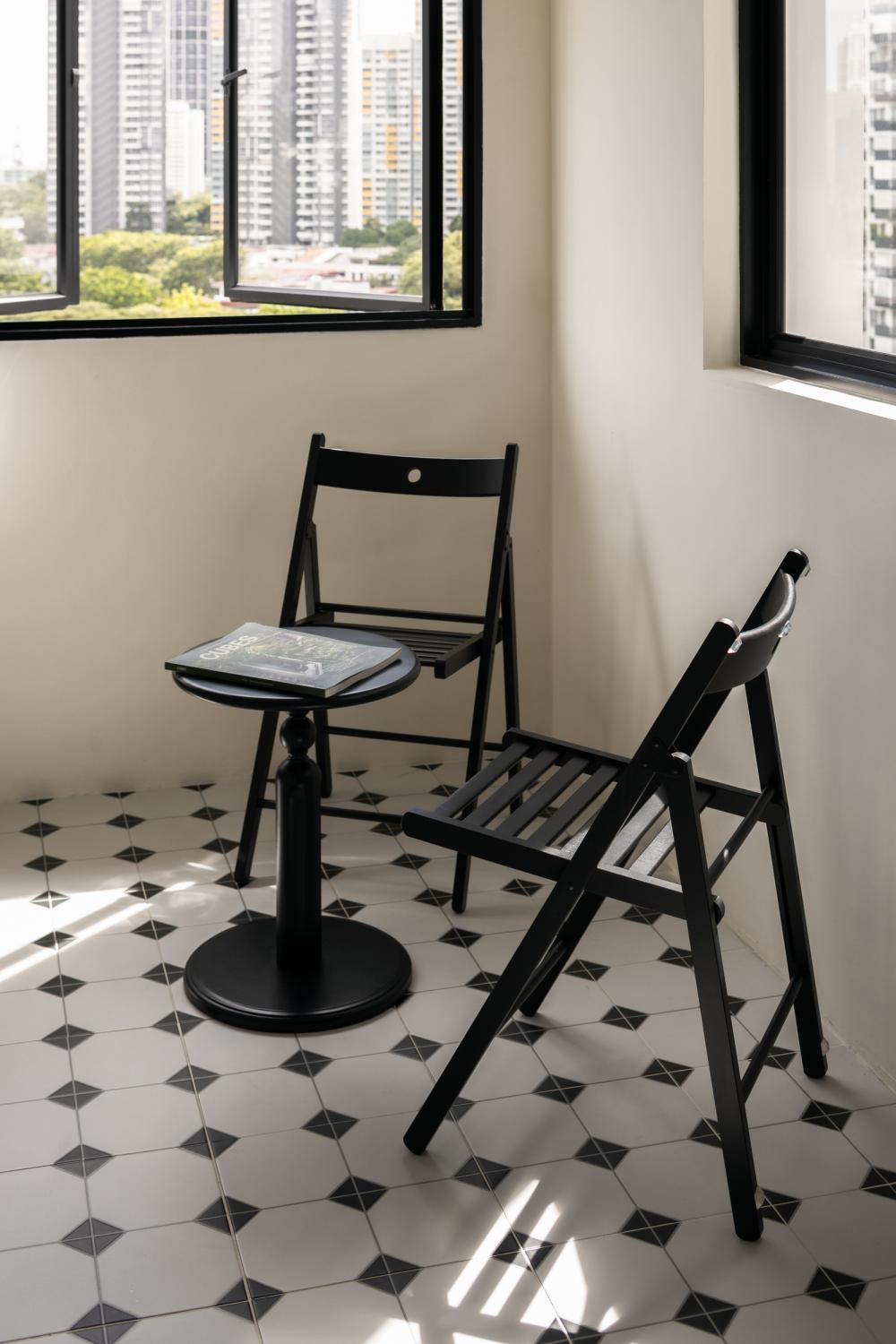 Country Kitchen with Homogeneous Tiles and Bar Stool