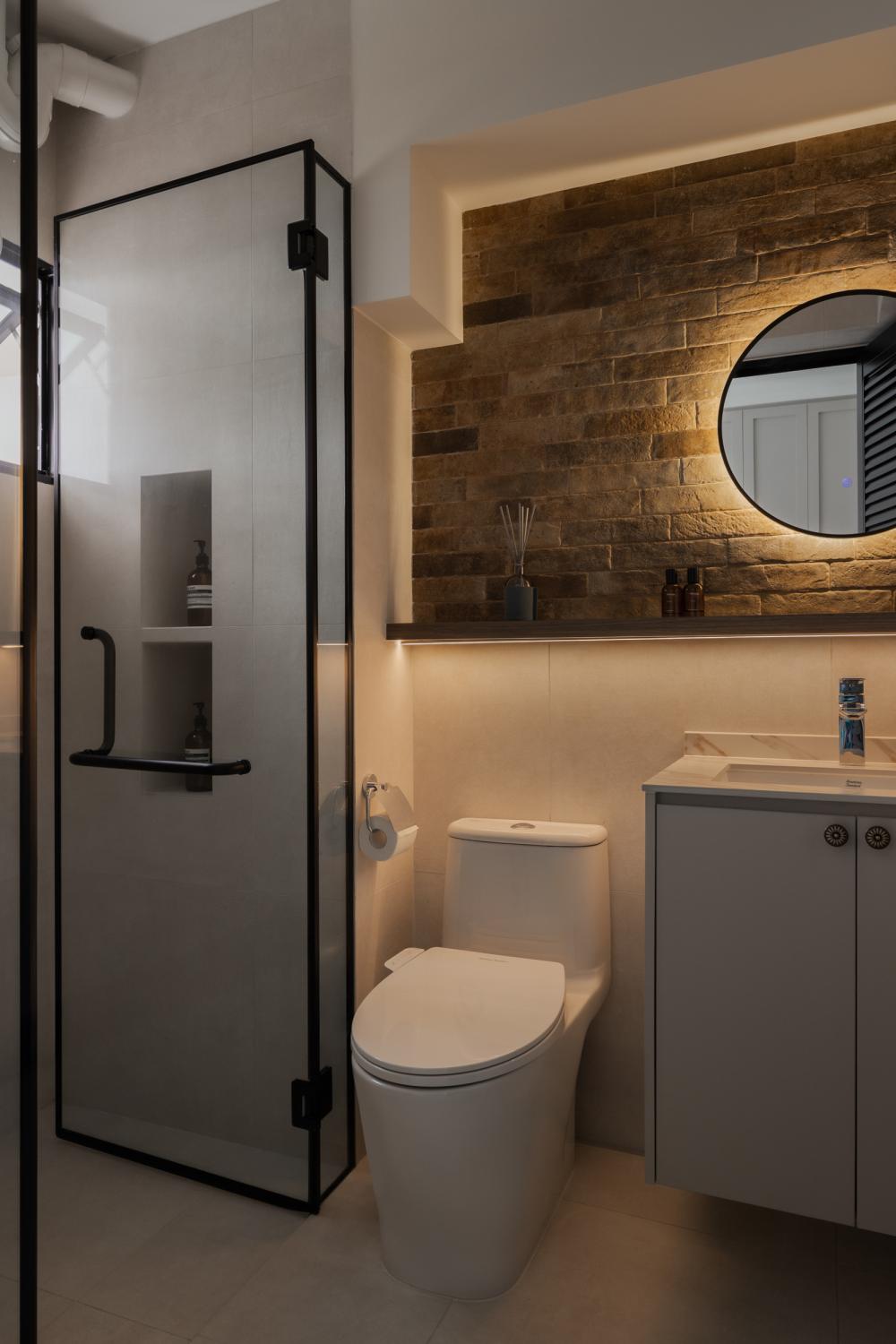 Country Bathroom with Countertop and Mirror