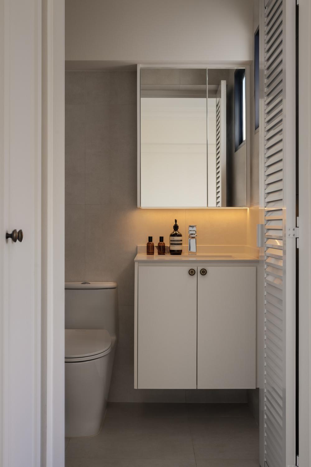 Country Bathroom with Countertop and Mirror