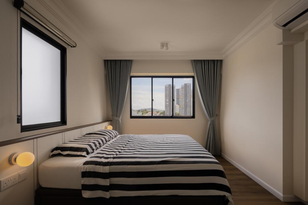 Country Bedroom with Vinyl Flooring and Wood Flooring