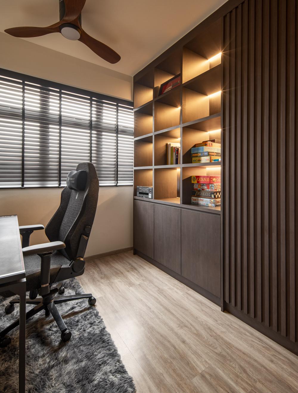 Contemporary Bedroom with Cove Lighting and Storage Cabinets
