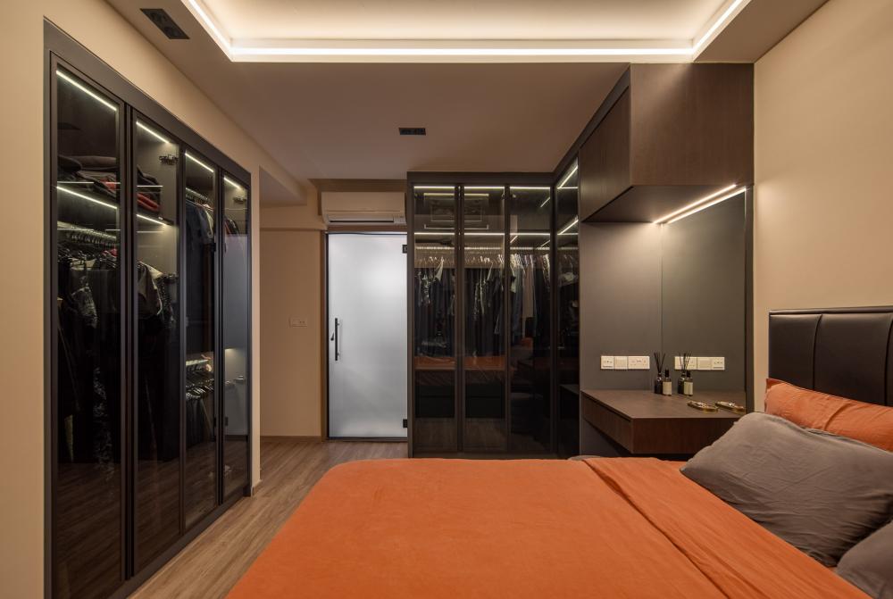 Contemporary Bedroom with Vinyl Flooring and Cove Lighting