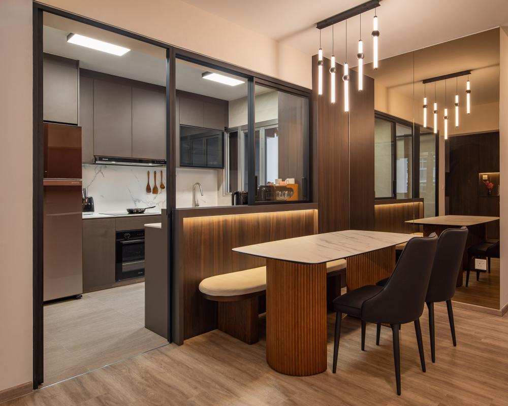 Contemporary Kitchen with Countertop and Homogeneous Tiles