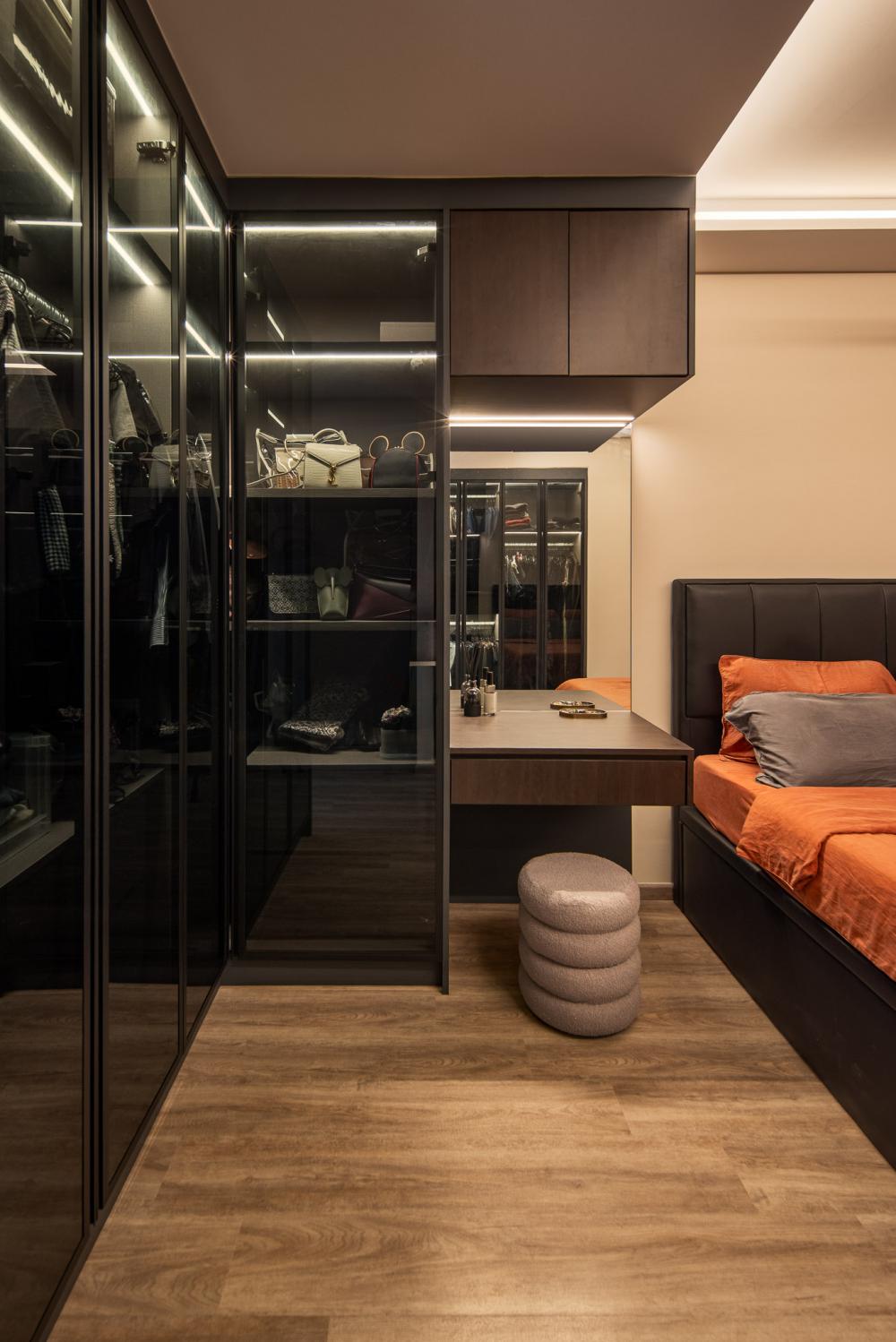 Contemporary Bedroom with Vinyl Flooring and Cove Lighting