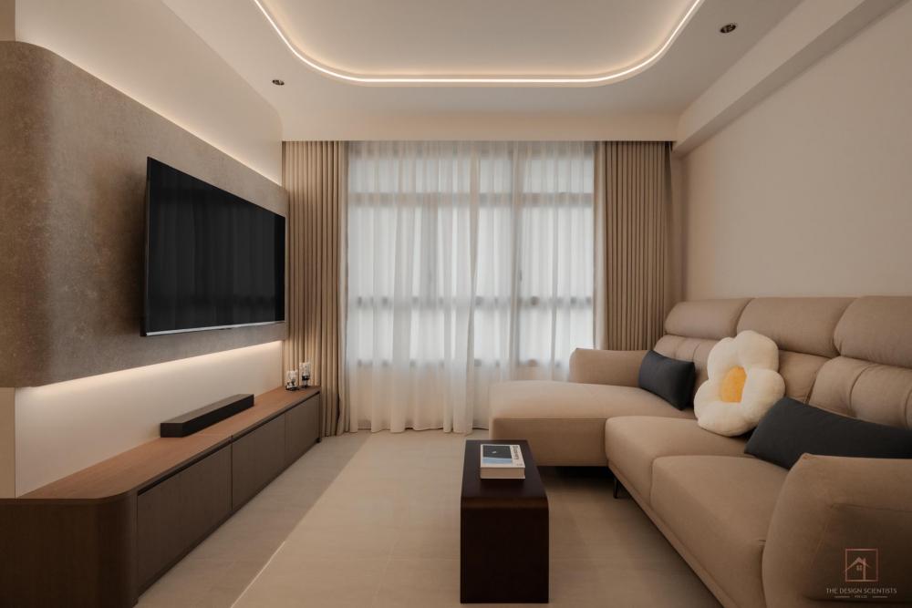 Minimalist Living Room with TV Console and Ceiling Light