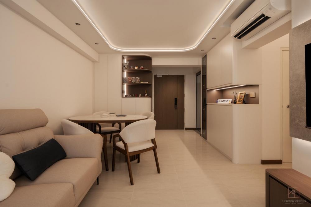 Minimalist Living Room with Bookshelf and Settee