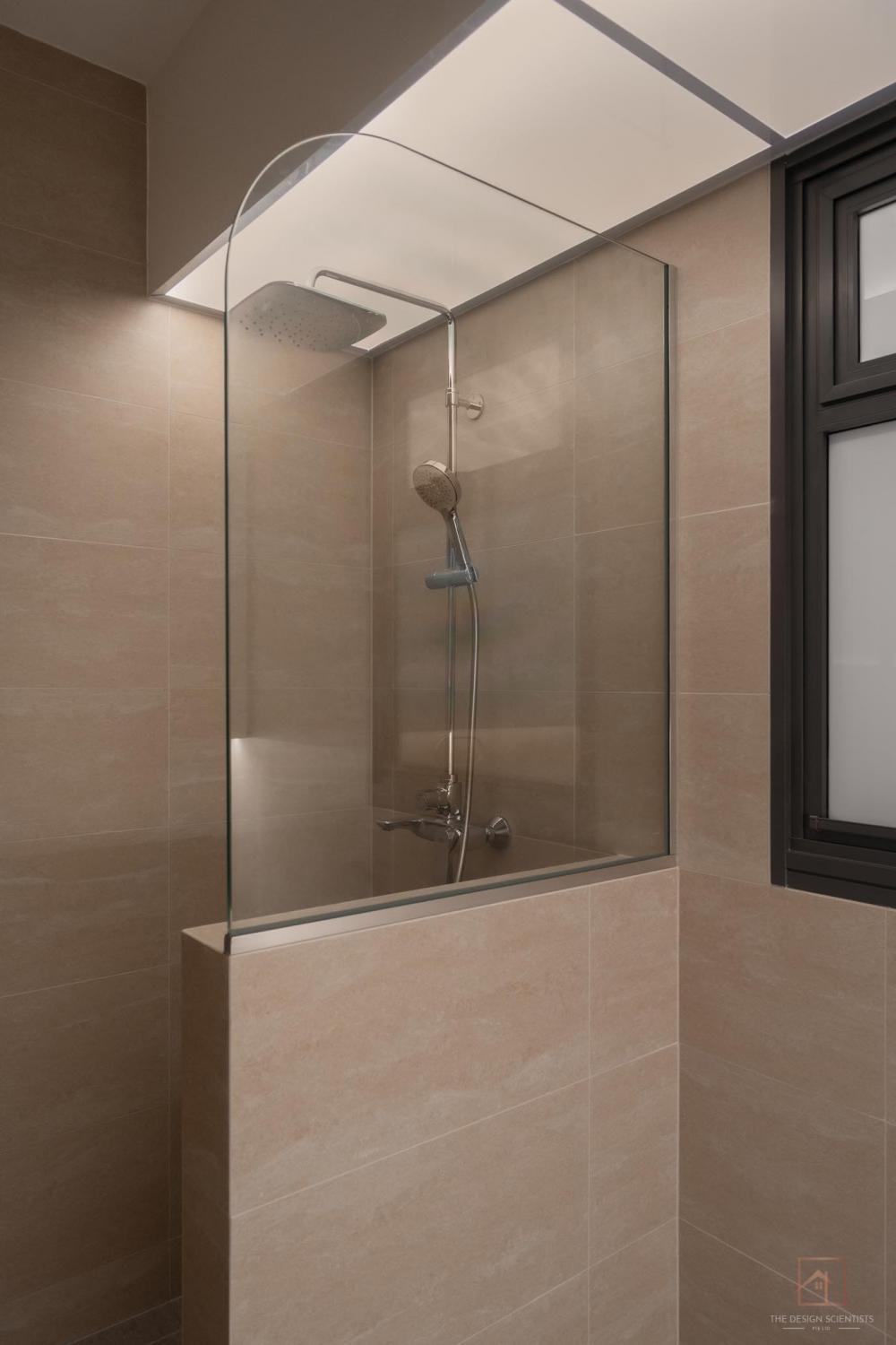 Minimalist Bathroom with Mirror and Rainshower