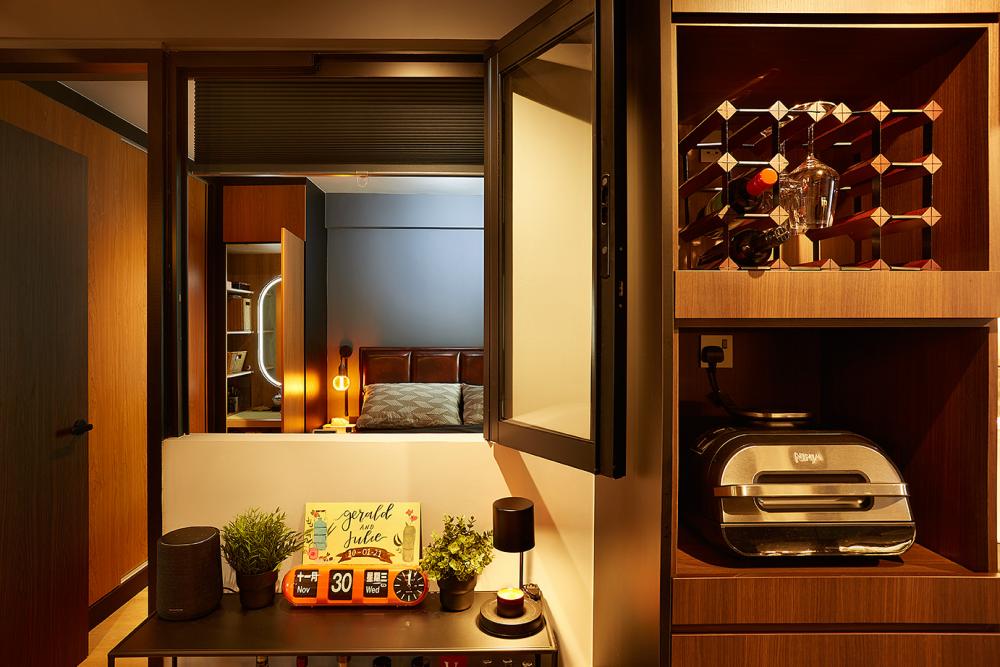 Industrial Bedroom with Vinyl Flooring and Wardrobe