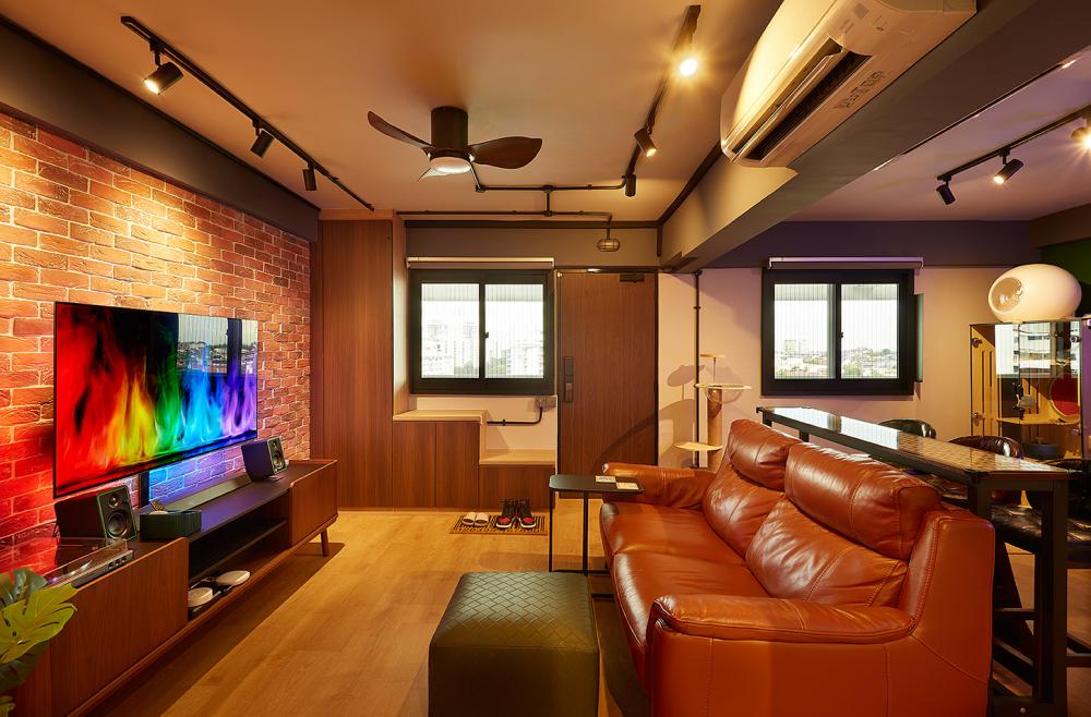 Industrial Living Room with Settee and Vinyl Flooring