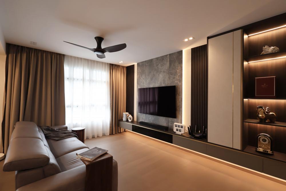 Modern Living Room with Vinyl Flooring and TV Console
