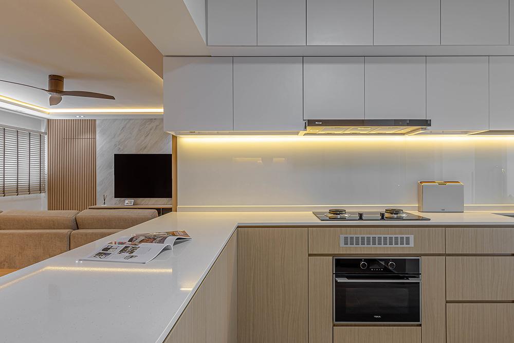 Scandinavian Kitchen with Countertop and Kitchen Backsplash