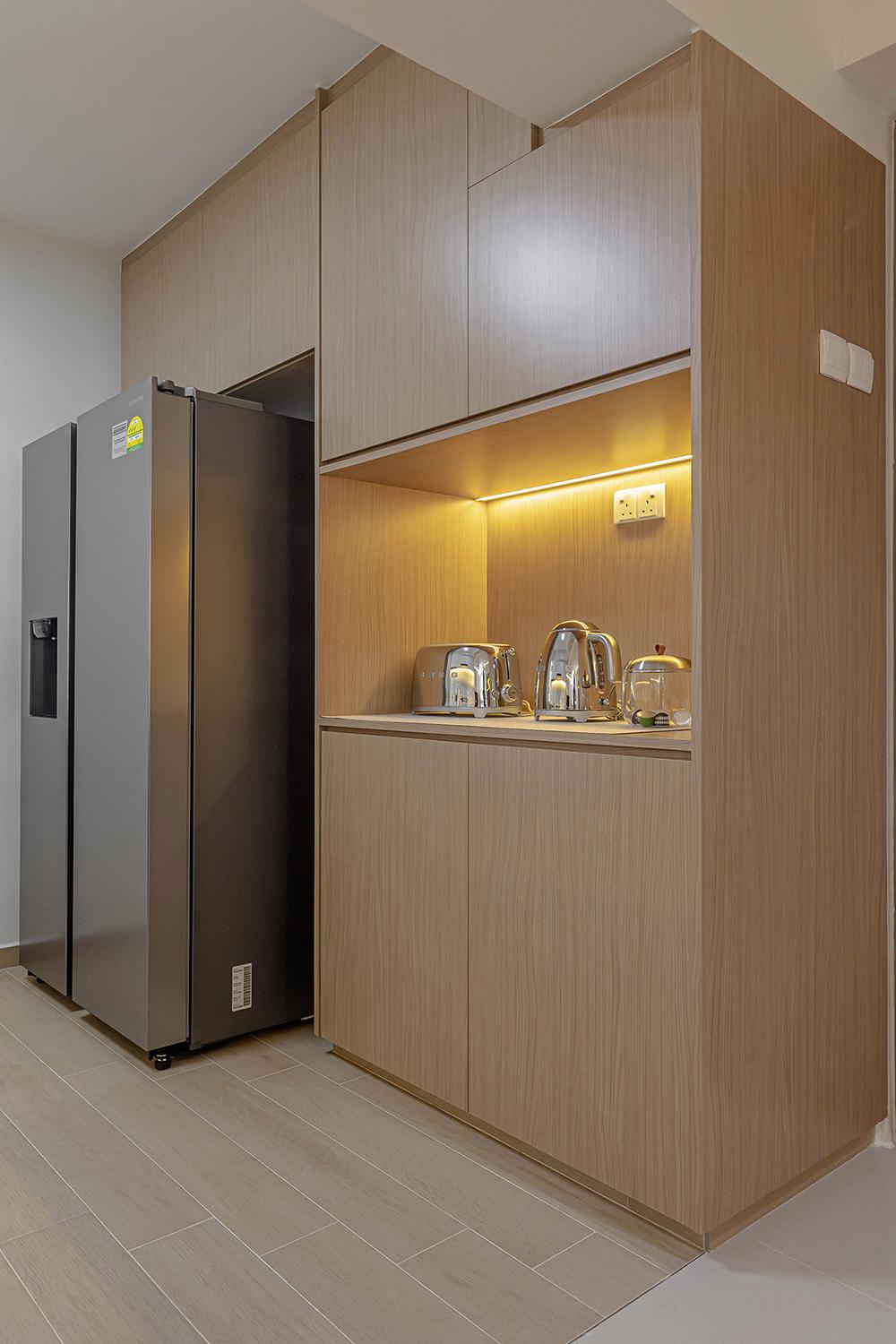 Scandinavian Pantry with Drinkware and Storage Cabinets