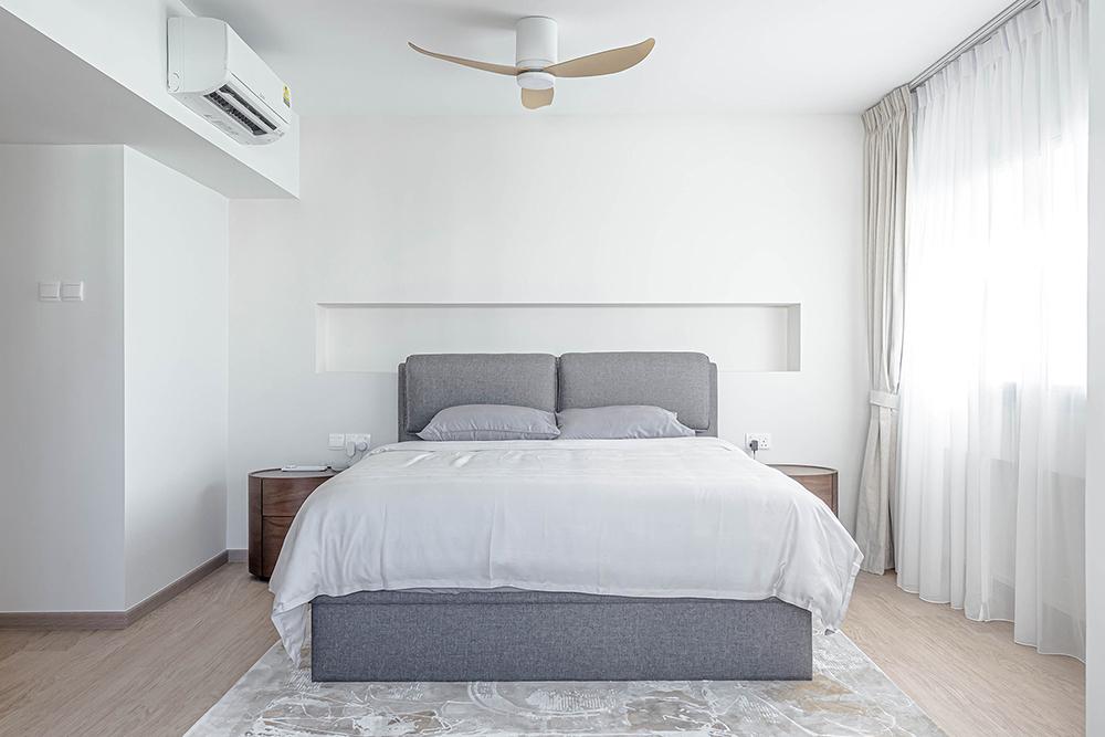 Scandinavian Bedroom with Vinyl Flooring and Rugs