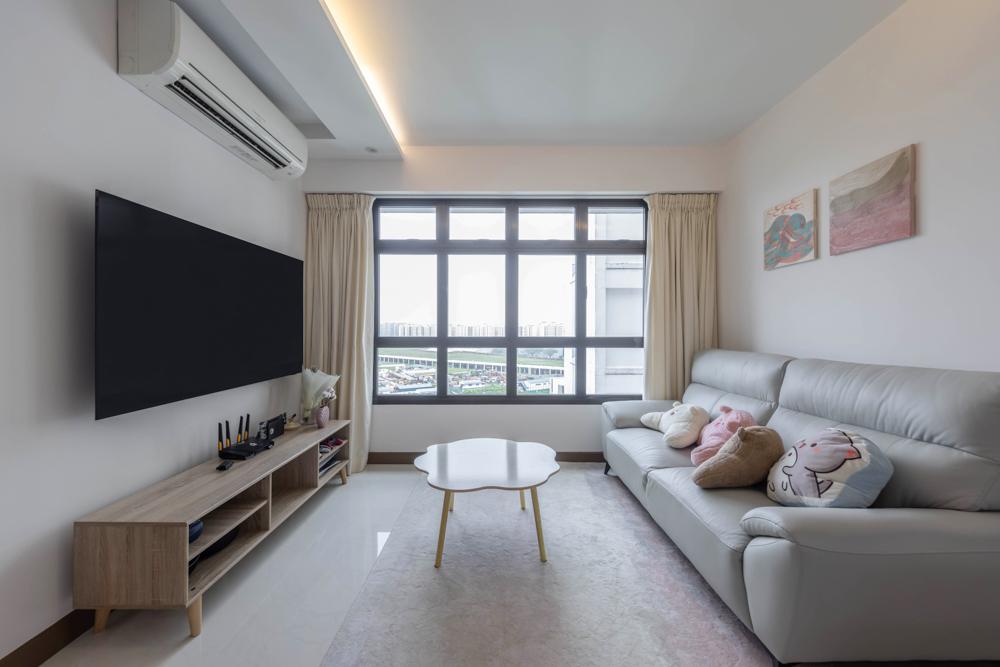 Modern Living Room with Homogeneous Tiles and Cove Lighting