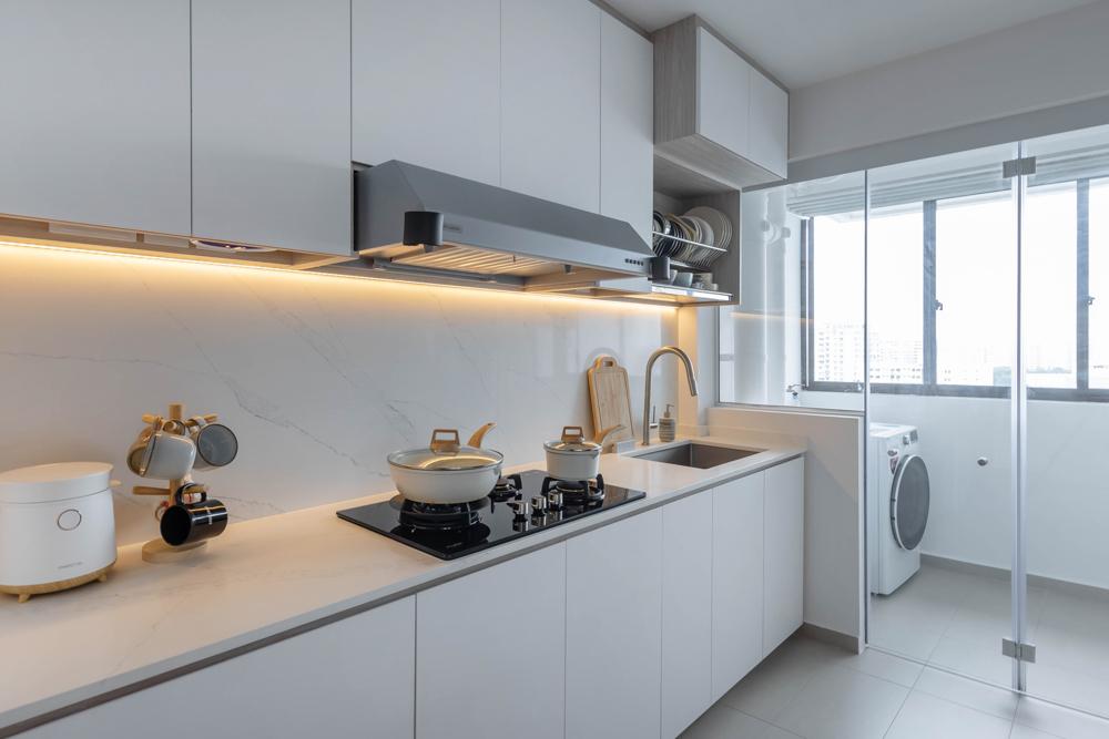 Modern Kitchen with Countertop and Herringbone Tiling