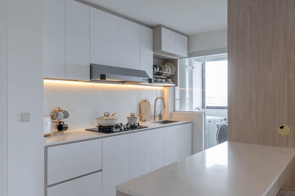 Modern Kitchen with Countertop and Glass Door