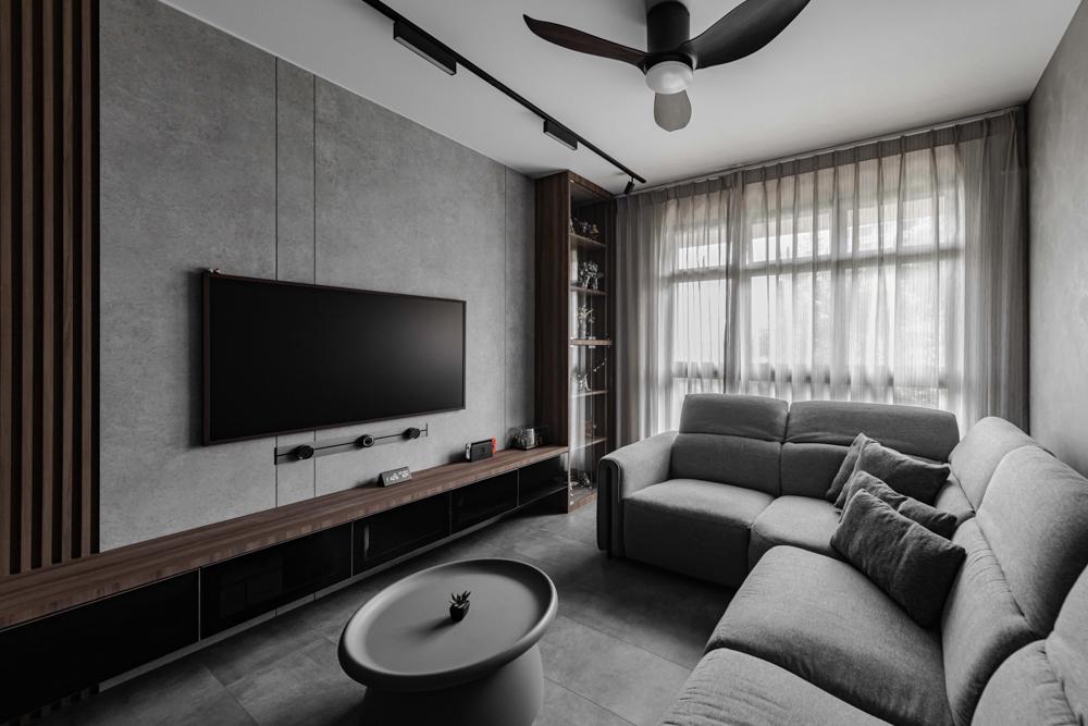 Industrial Living Room with Vinyl Flooring and TV Console