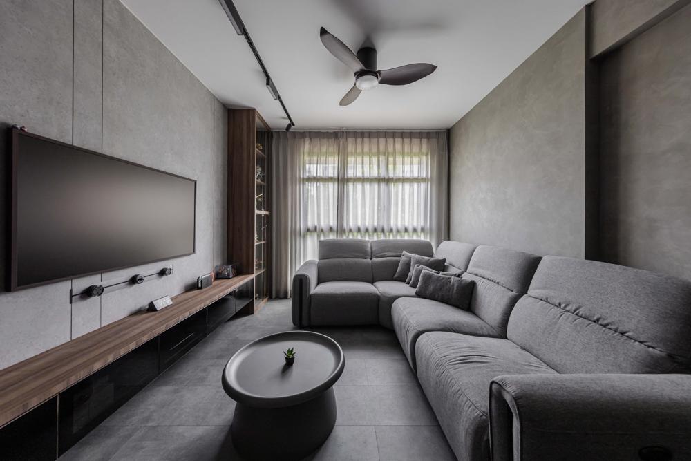 Industrial Living Room with Vinyl Flooring and TV Console
