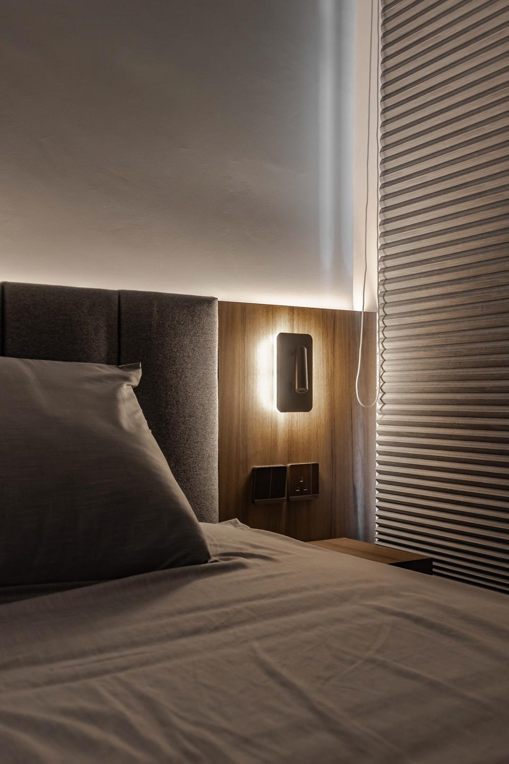 Industrial Bedroom with Built-in Bed and Bedside Table