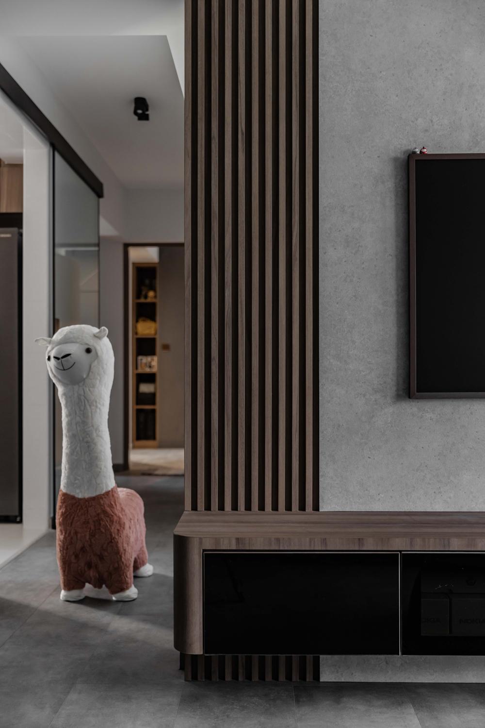 Industrial Living Room with Vinyl Flooring and TV Console