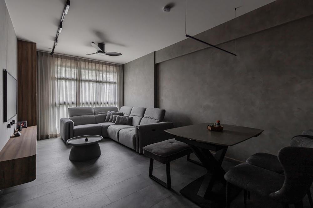 Industrial Living Room with Vinyl Flooring and TV Console