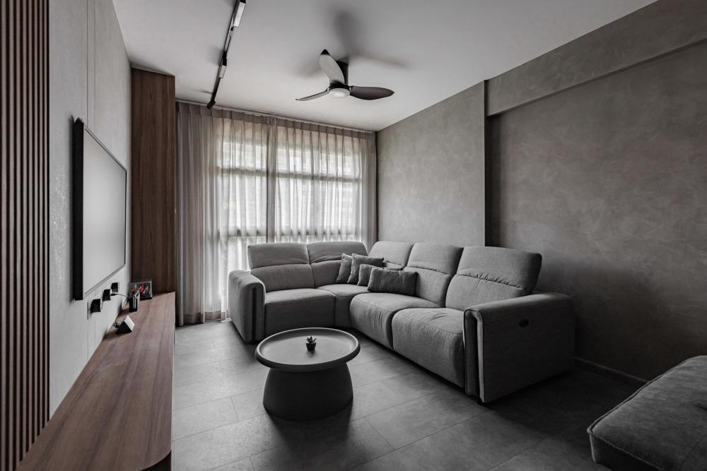 Industrial Living Room with Vinyl Flooring and TV Console