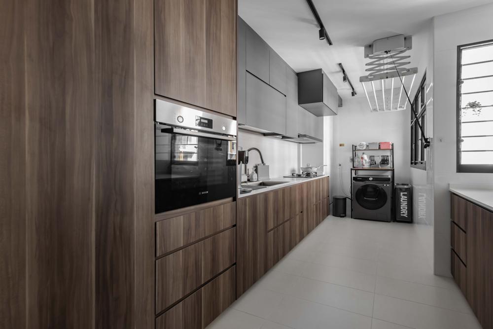 Industrial Kitchen with Countertop and Homogeneous Tiles