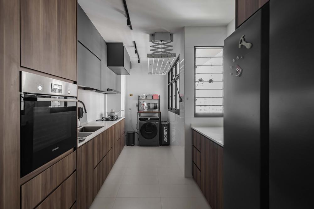 Industrial Kitchen with Countertop and Homogeneous Tiles