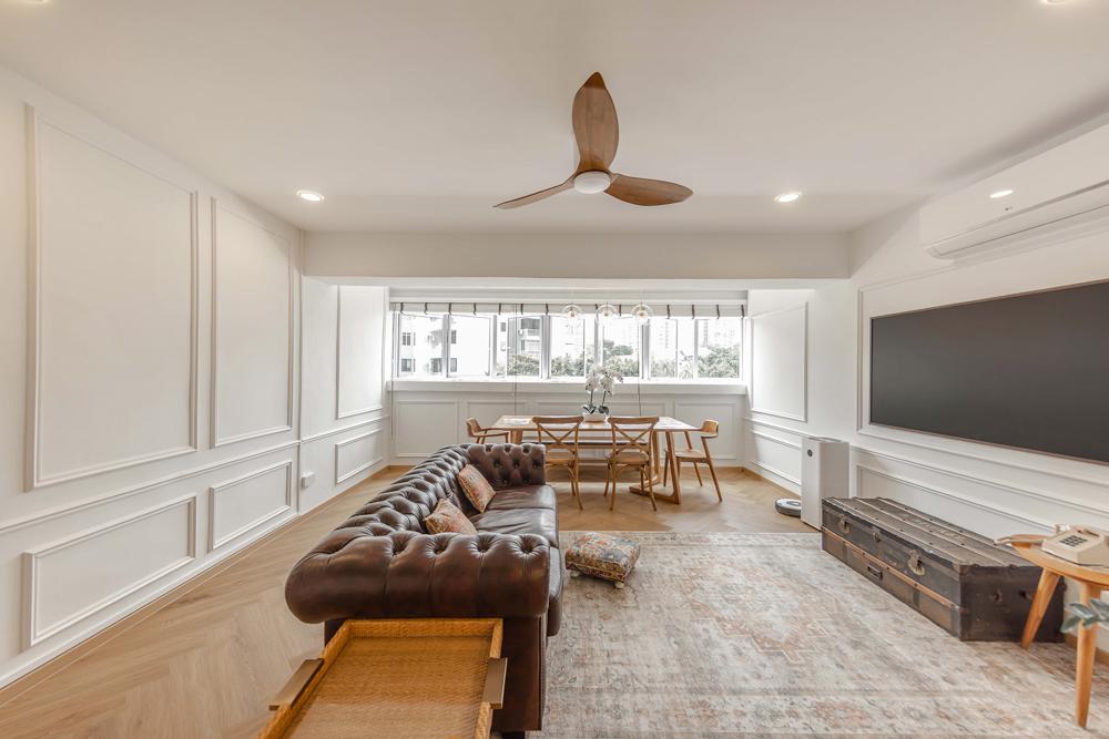Transitional Living Room with Vinyl Flooring and Feature Wall