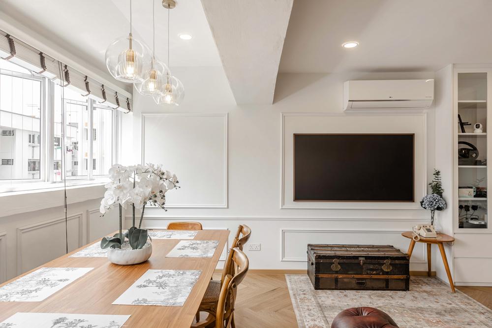 Transitional Living Room with Vinyl Flooring and Feature Wall