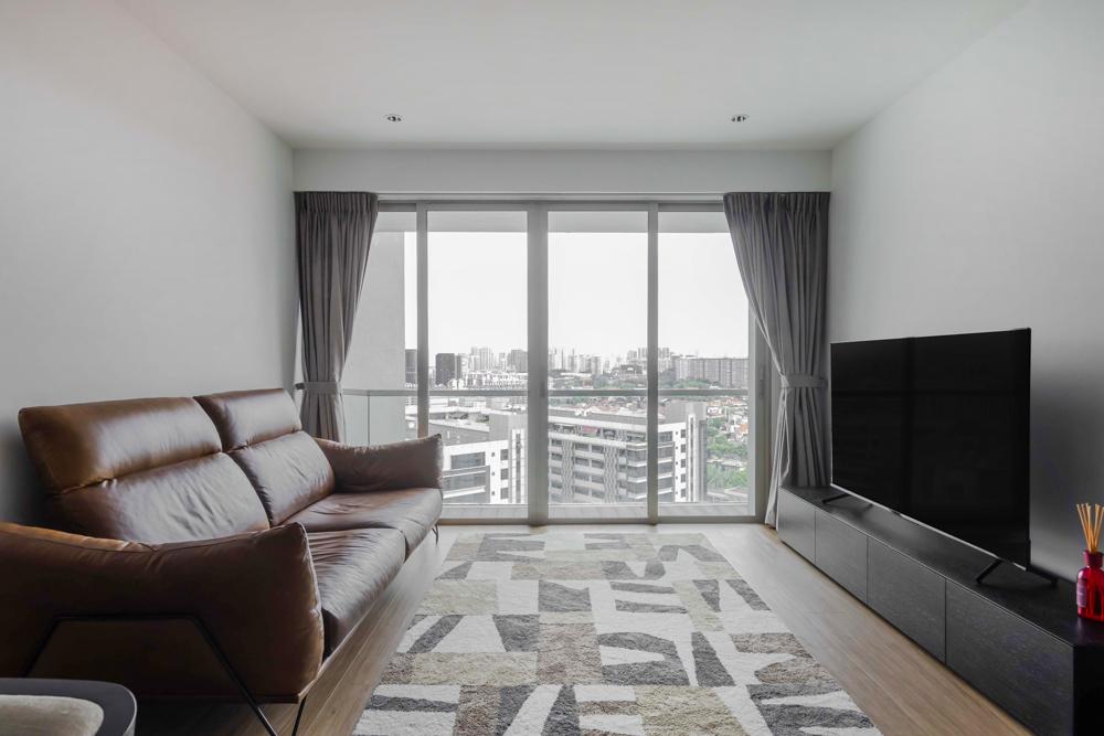 Contemporary Living Room with Vinyl Flooring and Rugs