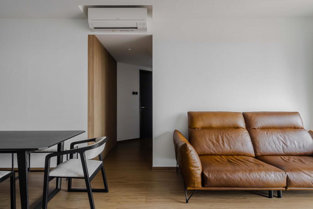 Contemporary Living Room with Vinyl Flooring and Feature Wall