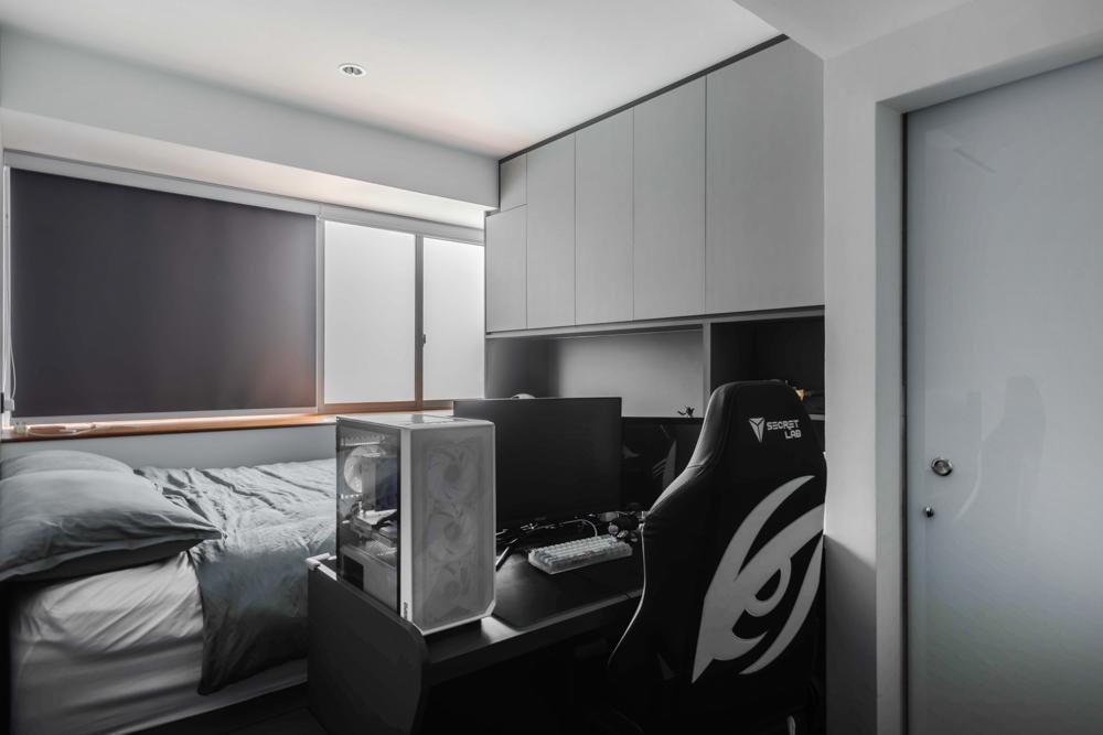 Contemporary Bedroom with Built-in Bed and Storage Cabinets