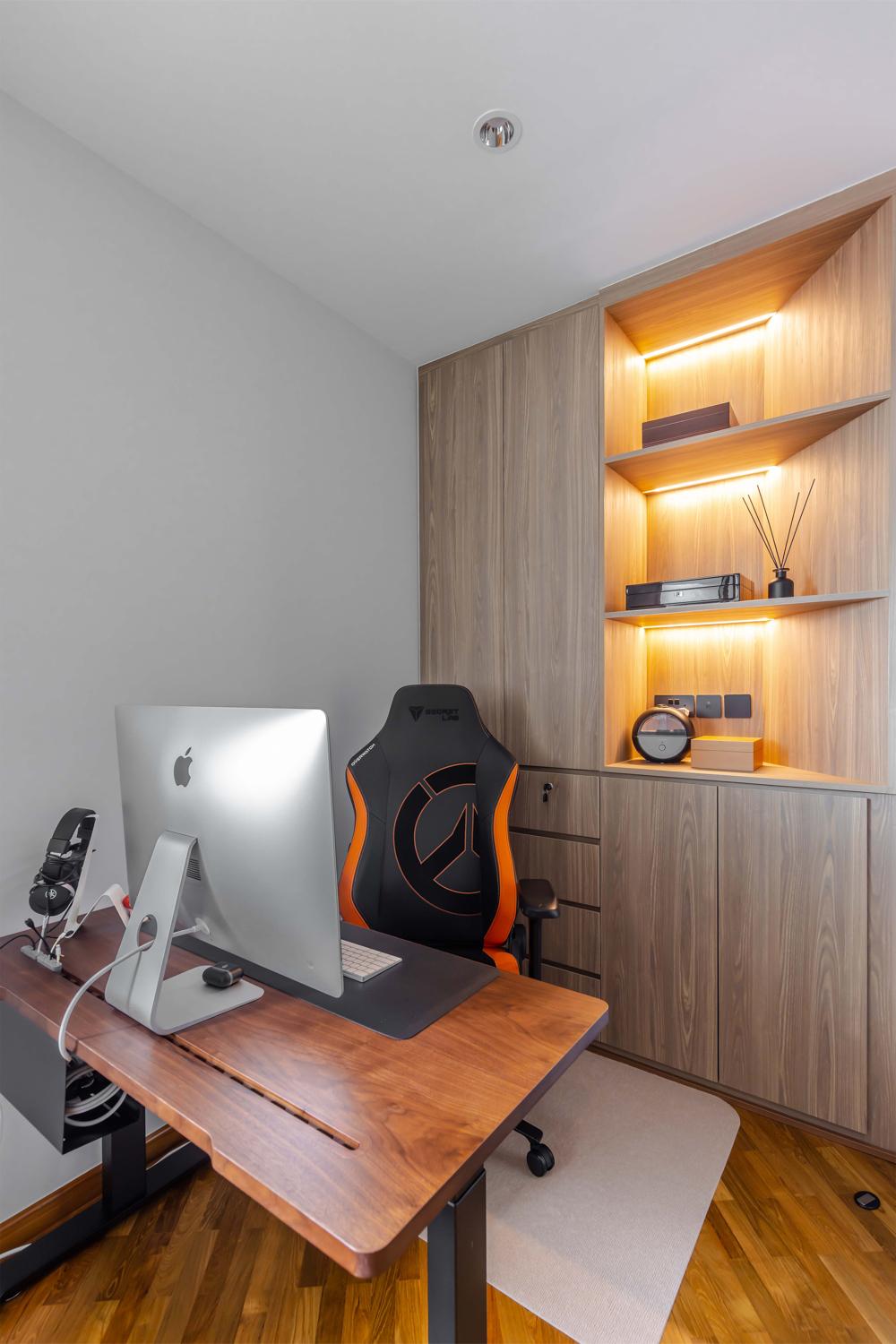 Contemporary Home Office with Bookshelf and Desk