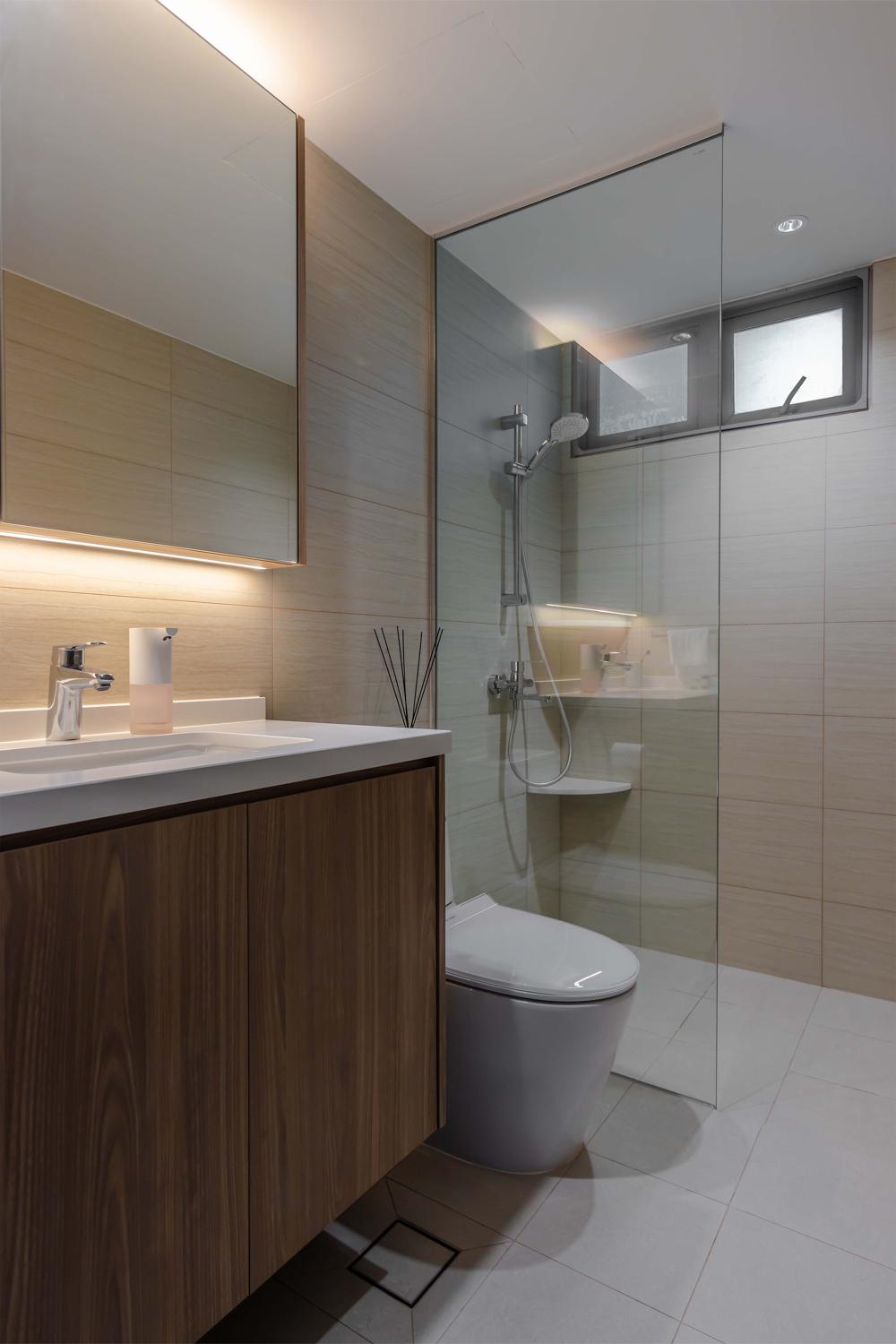 Contemporary Bathroom with Mirror and Shower Screen