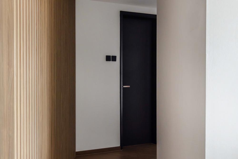 Contemporary Hallway with Feature Wall and Wood Feature Wall