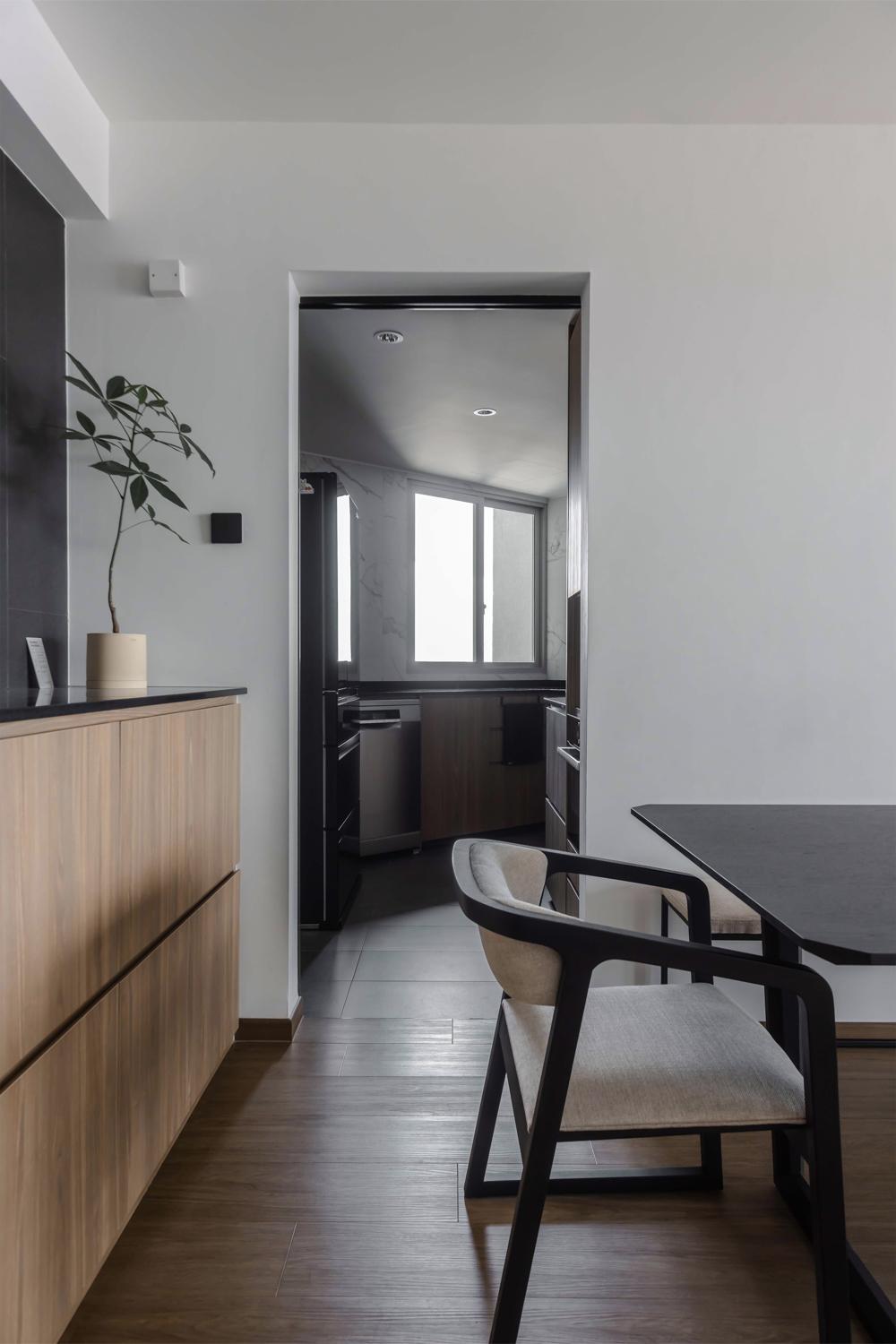 Contemporary Dining Room with Vinyl Flooring and Storage Cabinets