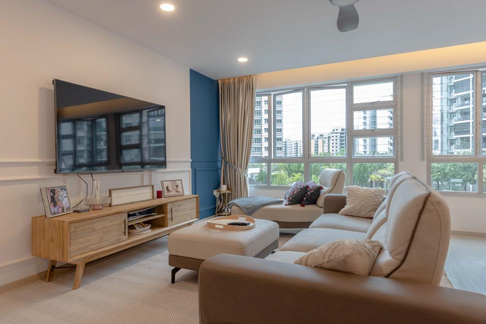 Modern Living Room with Vinyl Flooring and Feature Wall