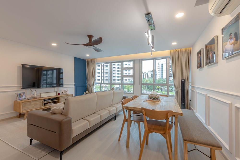 Modern Living Room with Vinyl Flooring and Feature Wall
