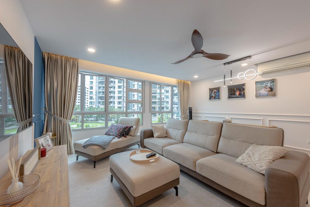 Modern Living Room with Vinyl Flooring and Feature Wall