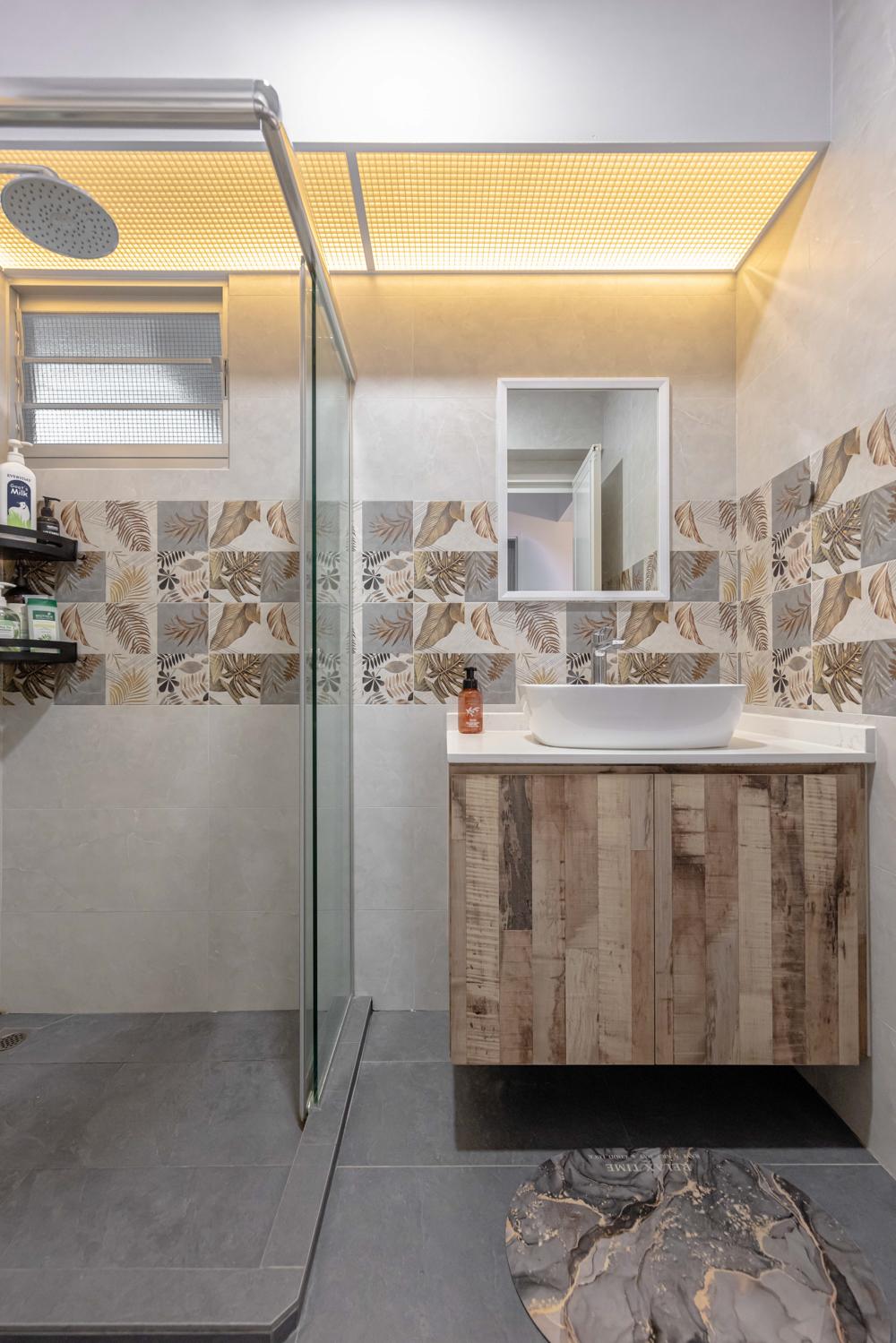 Modern Bathroom with Countertop and Homogeneous Tiles