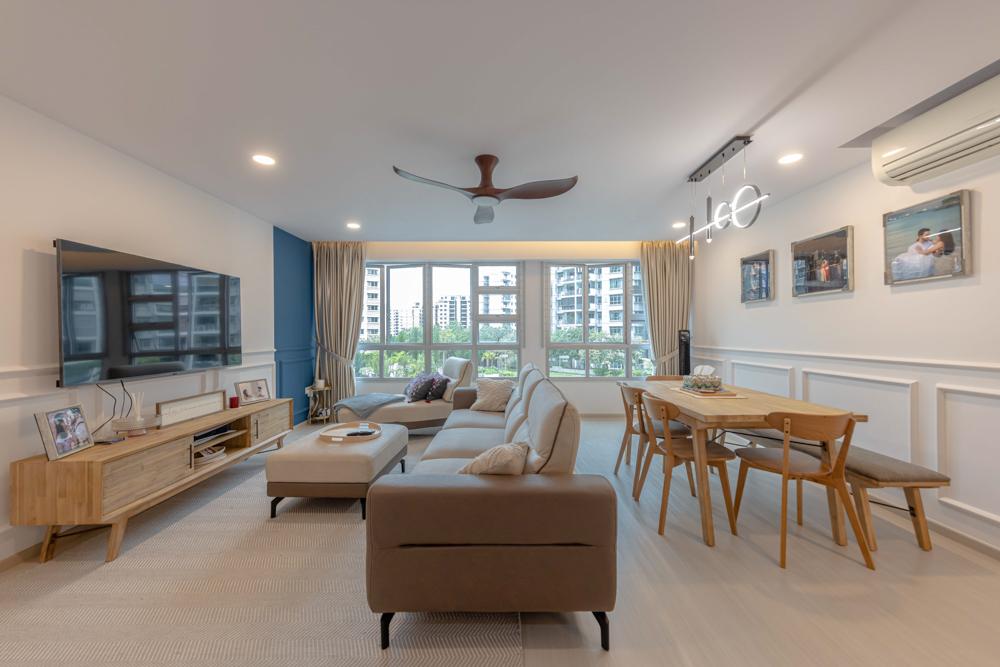 Modern Living Room with Vinyl Flooring and Feature Wall