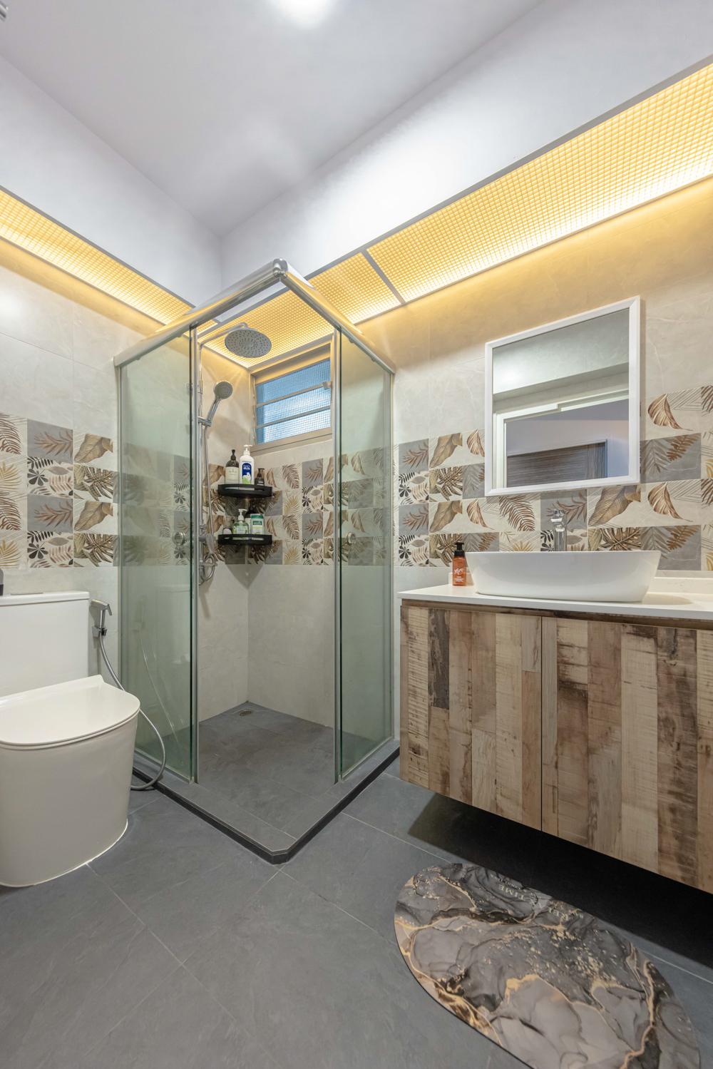 Modern Bathroom with Countertop and Homogeneous Tiles