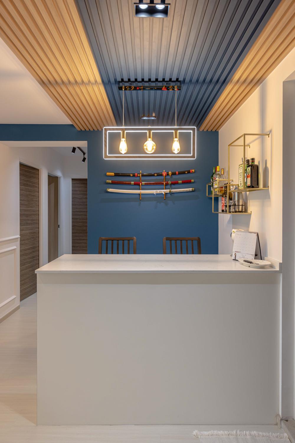 Modern Home Bar with Feature Wall and Bar Counter