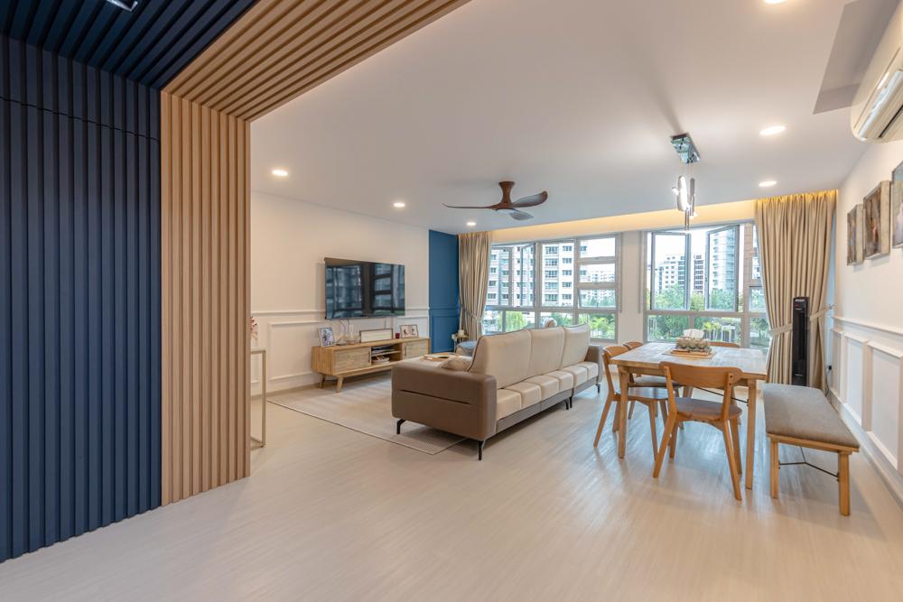 Modern Living Room with Vinyl Flooring and Feature Wall