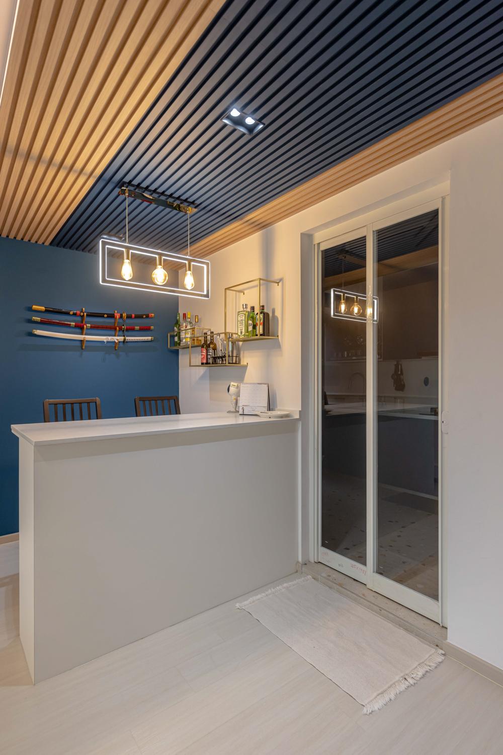 Modern Home Bar with Feature Wall and Bar Counter